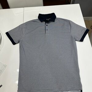 Mizzen+Main Men's Striped Polo Shirt - Navy and White Size Small Trim Fit